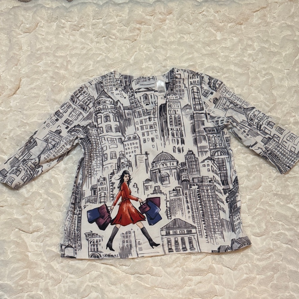 Alfred Dunner Women's Long Sleeve Top - White and Red City Print